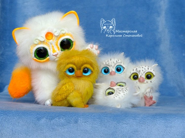 Котик Мирис играет с утенком и совятами