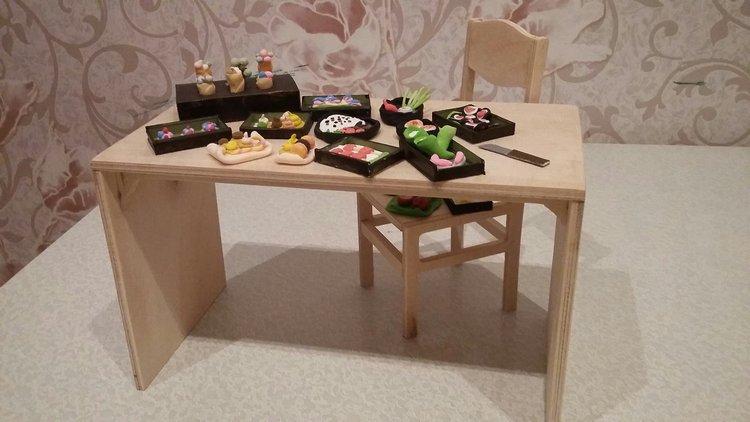 Слепила из того, что было. Кукольная еда из самозастывайки. Бенто