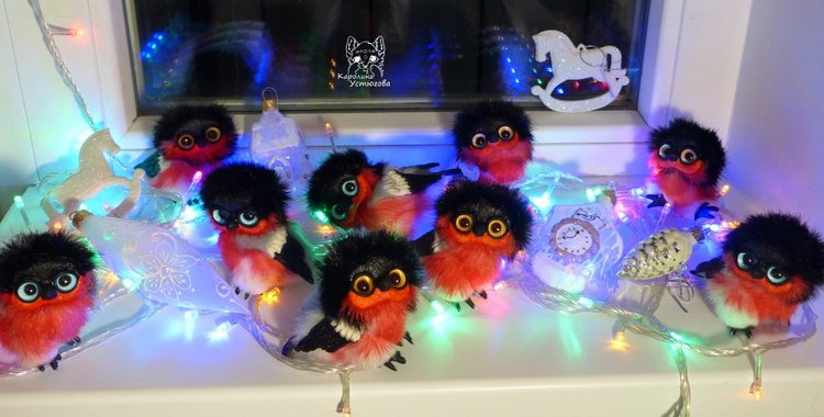 Снегири — Игрушки в смешанной технике (мех и глина): Арт