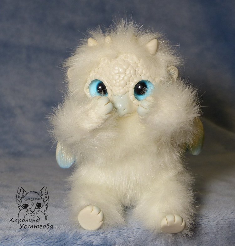 Дракончик стихии воздуха — Игрушки в смешанной технике (мех и глина): Арт