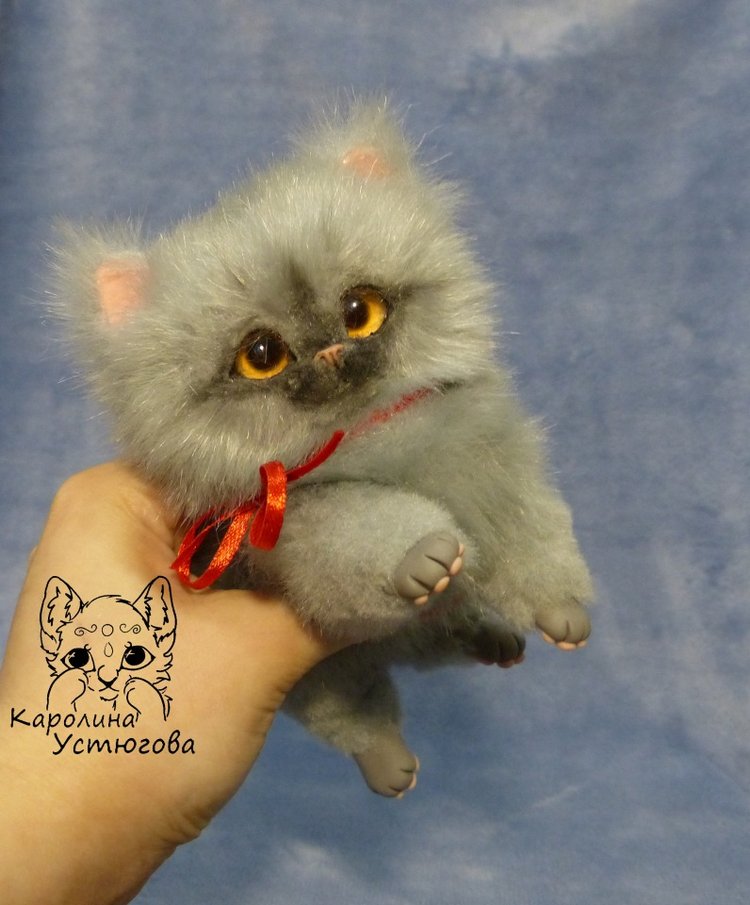 Котенок Дымок — Игрушки в смешанной технике (мех и глина): Арт