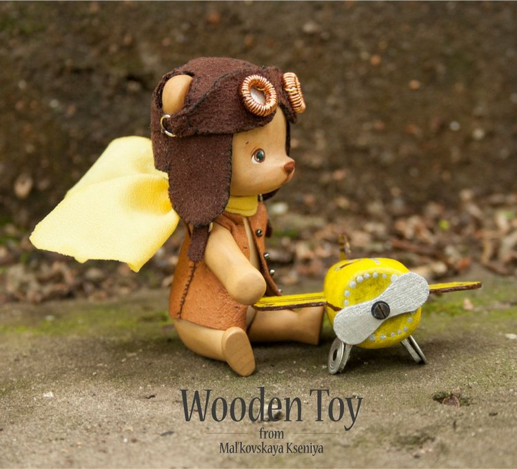 Деревянный мишка авиатор — Авторские игрушки из дерева: резьба (фото 5)