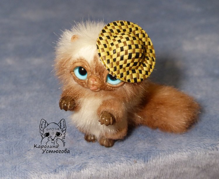 Котенок в шляпе — Игрушки в смешанной технике (мех и глина): Арт (фото 9)