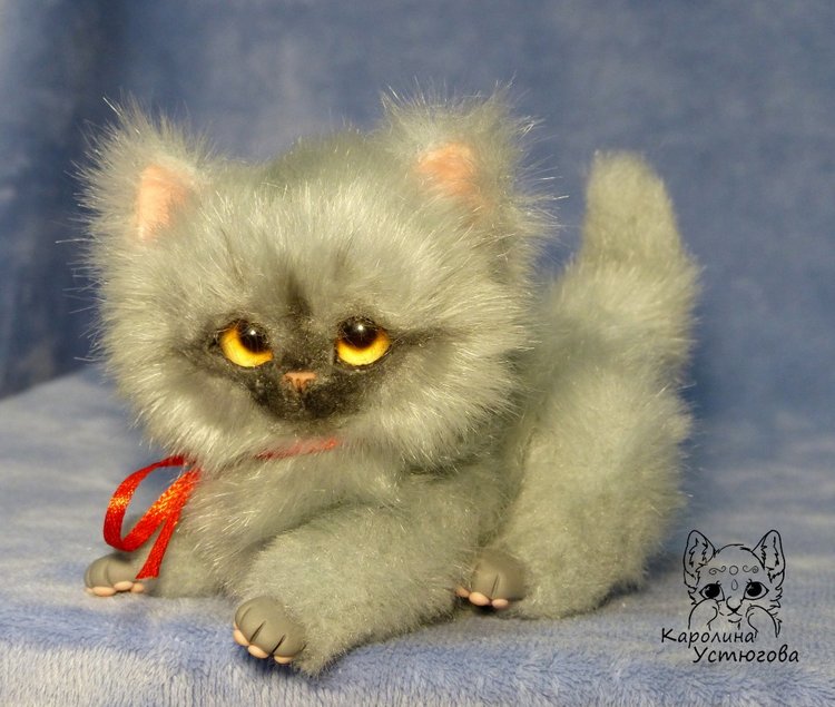 Котенок Дымок — Игрушки в смешанной технике (мех и глина): Арт