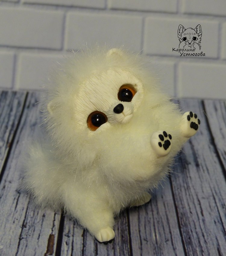 Миниатюрный Щенок Шпица — Игрушки в смешанной технике (мех и глина): Арт