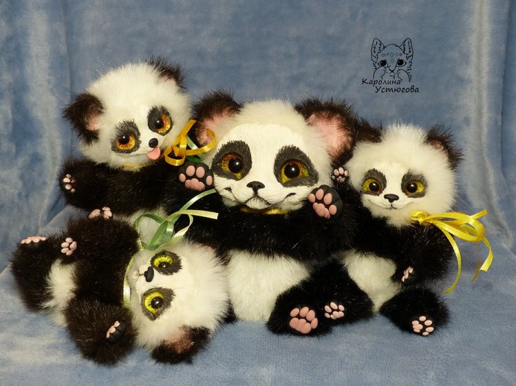 Семейка Панд — Игрушки в смешанной технике (мех и глина): Арт (фото 2)