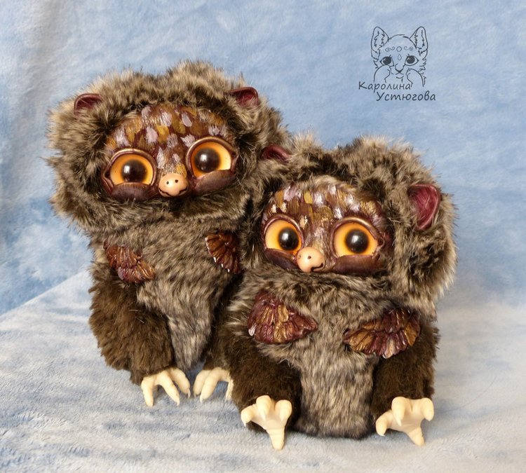Счастливые совушки — Игрушки в смешанной технике (мех и глина): Арт (фото 2)