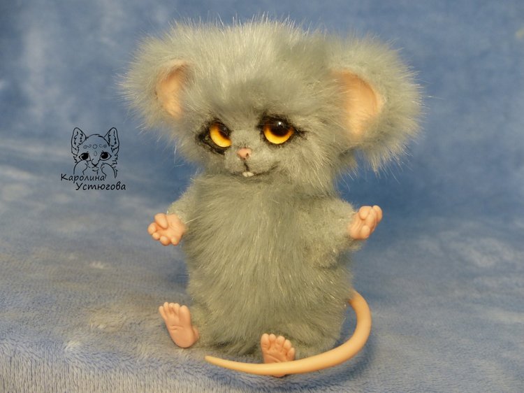 Серый мышонок, Шуршик — Игрушки в смешанной технике (мех и глина): Арт (фото 2)