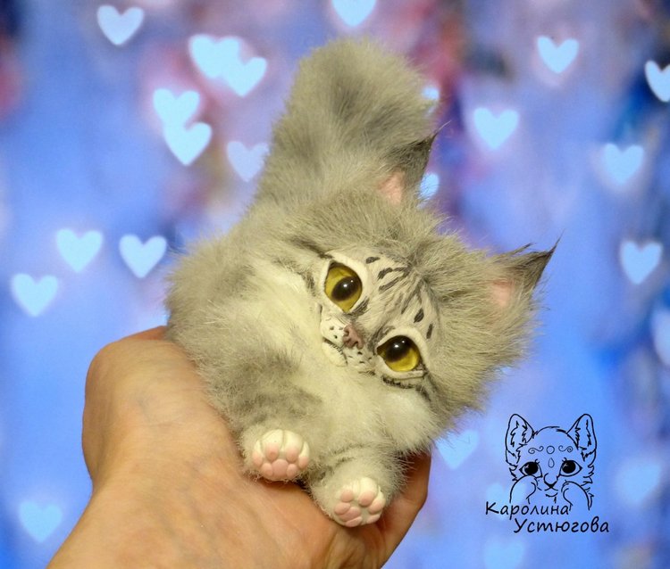 Котята Мейн-Куна — Игрушки в смешанной технике (мех и глина): Арт