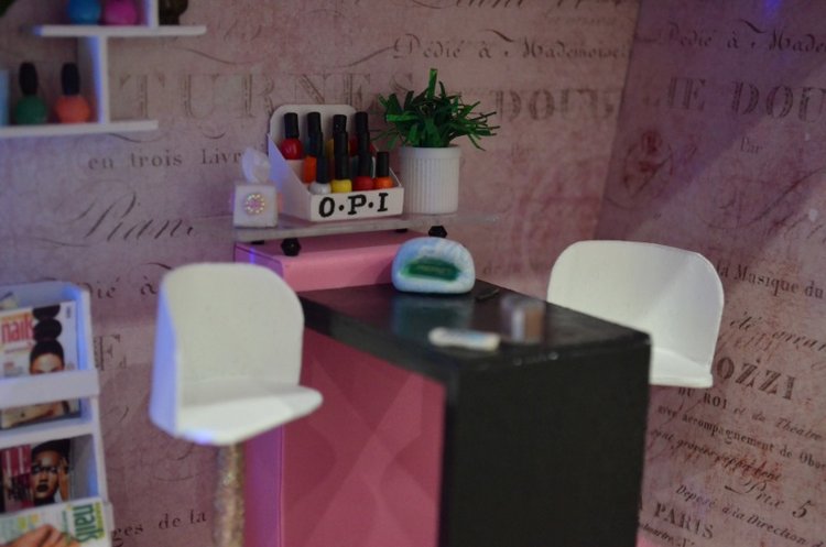 Полочка с миниатюрой "Маникюрный салон"+шкатулка+светильник