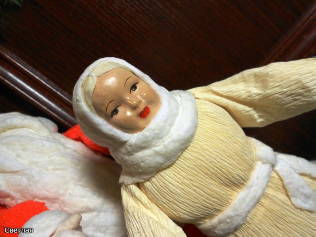 Реставрация антикварной новогодней игрушки из ваты. Снегурочка и Дед Мороз. +БОНУС, папье маше из ваты