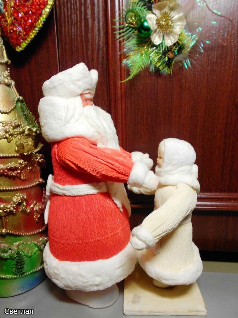 Реставрация антикварной новогодней игрушки из ваты. Снегурочка и Дед Мороз. +БОНУС, папье маше из ваты