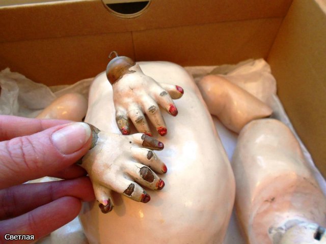 Как я чищу антикварных кукол. Следы времени или грязь? + БОНУС, находим руку мастера (фото 4)