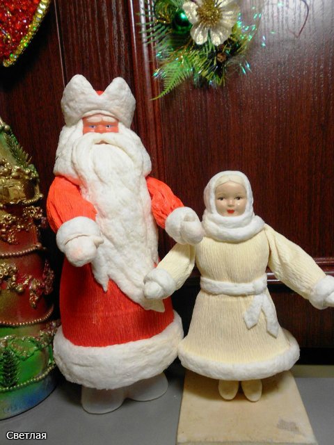 Реставрация антикварной новогодней игрушки из ваты. Снегурочка и Дед Мороз. +БОНУС, папье маше из ваты