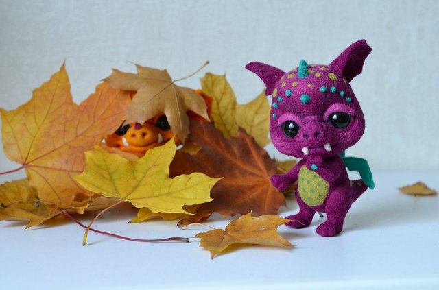 Осенние дракончики. Игрушки валянием из шерсти (фото 3)