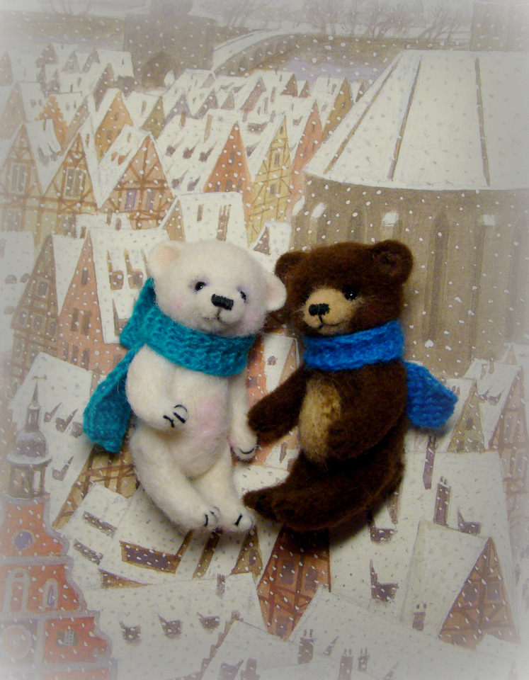 Осенние медвежата. Авторские игрушки валянием из шерсти Ольги Чернухо