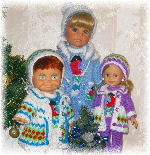 И опять снегири... Комплекты теплой одежды для фэйсинок, паолочек и кукол Готц