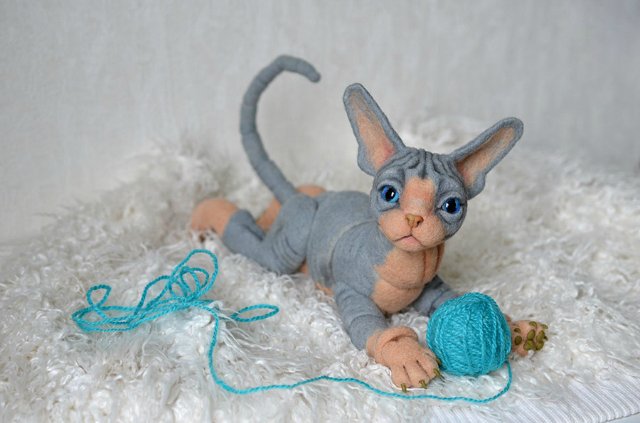 Сфинксенок. Игрушка валянием из шерсти своими руками (фото 5)