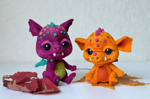 Осенние дракончики. Игрушки валянием из шерсти (фото 6)