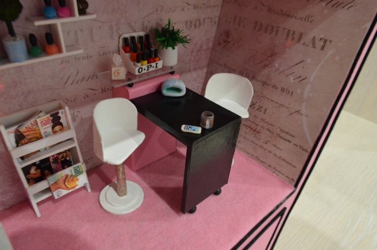 Полочка с миниатюрой "Маникюрный салон"+шкатулка+светильник