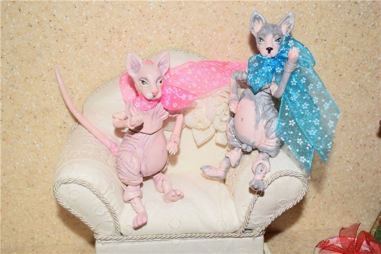 Парочка Бони и Клайд - котики сфинксы, авторские игрушки Юлии Нечаевой (фото 5)