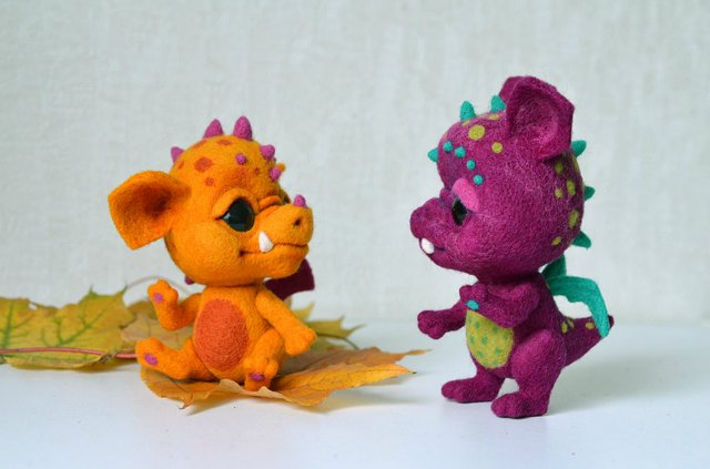 Осенние дракончики. Игрушки валянием из шерсти (фото 5)