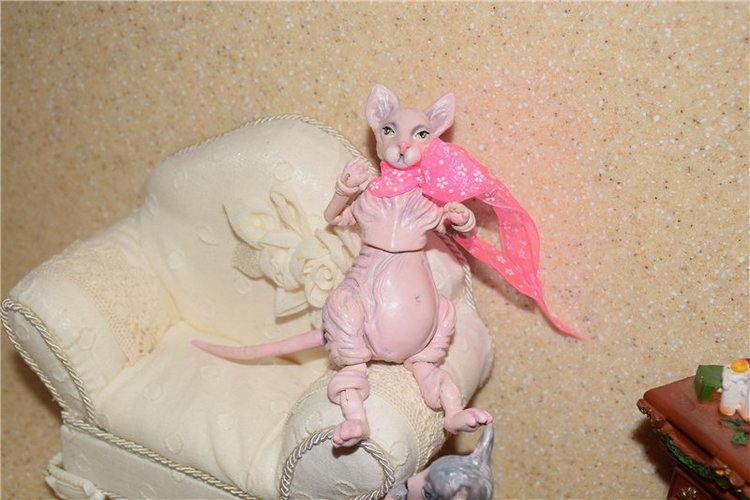 Парочка Бони и Клайд - котики сфинксы, авторские игрушки Юлии Нечаевой (фото 3)