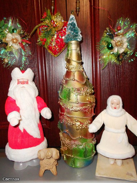 Реставрация антикварной новогодней игрушки из ваты. Снегурочка и Дед Мороз. +БОНУС, папье маше из ваты
