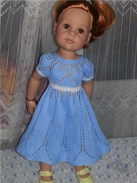 Голубое, весеннее платье для куклы Готц