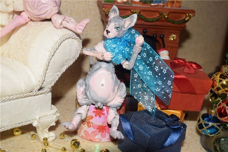 Парочка Бони и Клайд - котики сфинксы, авторские игрушки Юлии Нечаевой (фото 4)