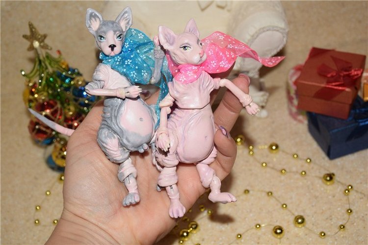 Парочка Бони и Клайд - котики сфинксы, авторские игрушки Юлии Нечаевой