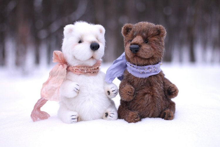 Три толстячка. Медвежата и котенок - игрушки ручной работы