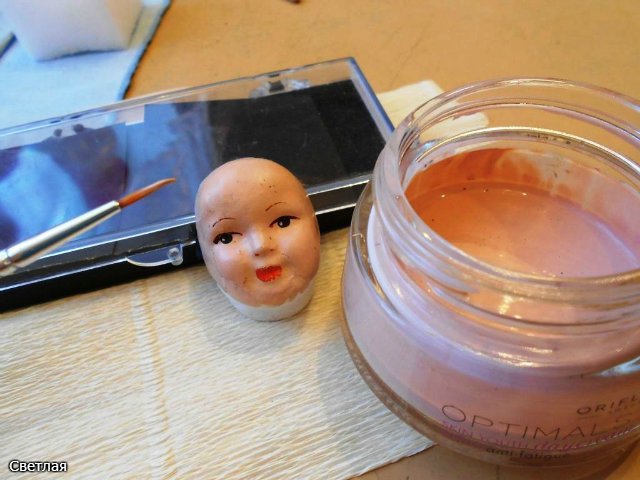 Реставрация антикварной новогодней игрушки из ваты. Снегурочка и Дед Мороз. +БОНУС, папье маше из ваты (фото 8)