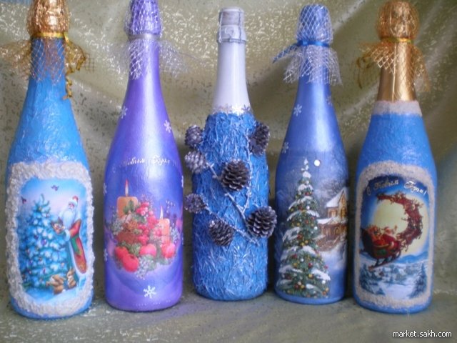 Новогодний декор бутылок — Интересное и необычное: фотоподборки