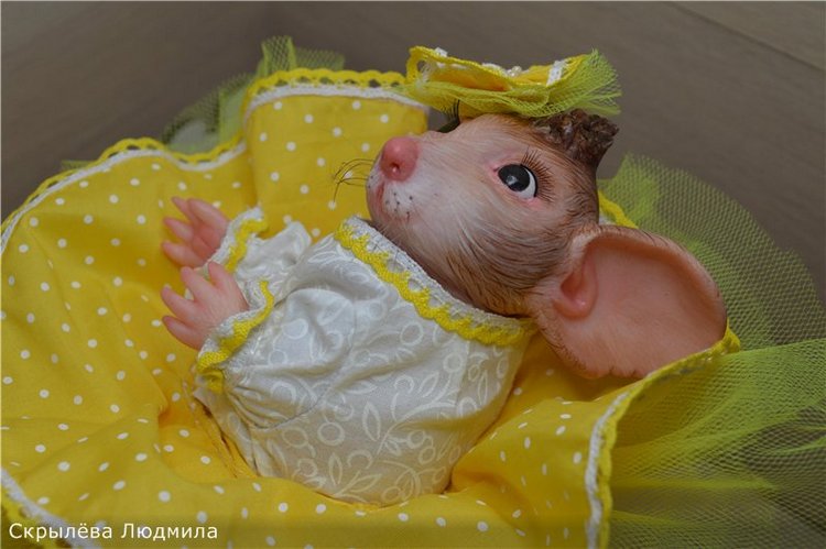 Мышка реборн, маленькая модель. Mouse Mascot от скульптора Sylvia Manning