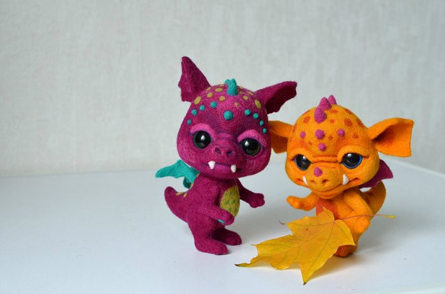 Осенние дракончики. Игрушки валянием из шерсти (фото 7)