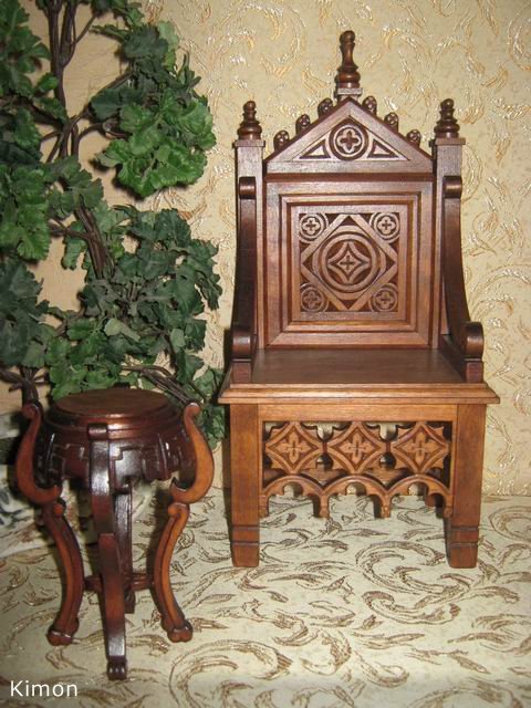 Эксклюзивная кукольная мебель. Готический трон для авторской куколки ростом 34см