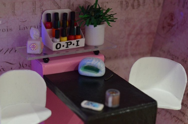 Полочка с миниатюрой "Маникюрный салон"+шкатулка+светильник