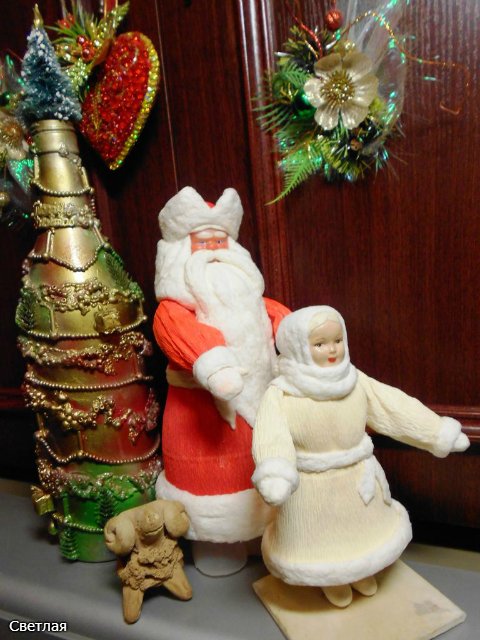 Реставрация антикварной новогодней игрушки из ваты. Снегурочка и Дед Мороз. +БОНУС, папье маше из ваты