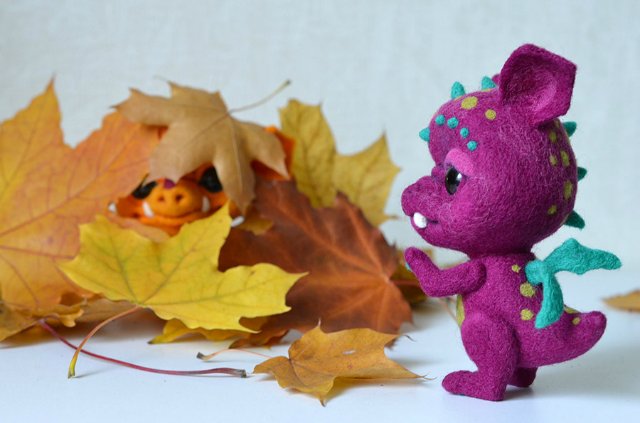 Осенние дракончики. Игрушки валянием из шерсти (фото 4)
