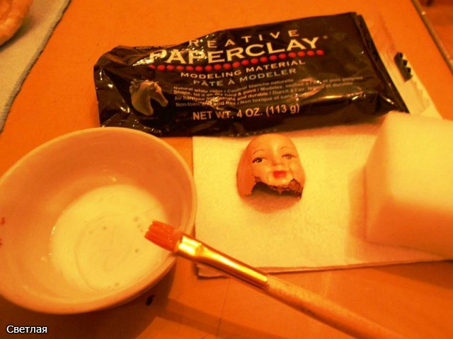 Реставрация антикварной новогодней игрушки из ваты. Снегурочка и Дед Мороз. +БОНУС, папье маше из ваты (фото 6)