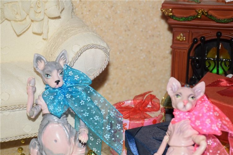 Парочка Бони и Клайд - котики сфинксы, авторские игрушки Юлии Нечаевой (фото 7)