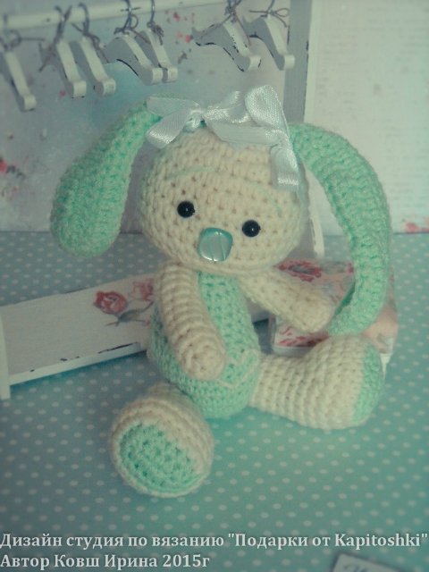 Зайка мятная по имени Зефирка. Игрушка вязанная крючком (фото 6)