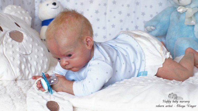 Златовласый малыш с глазами цвета незабудок. Мой Максюша, кукла реборн Олеси Венгер (фото 9)