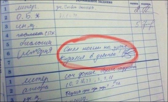 О веселом! Шедевры школьных дневников) Осторожно! очень смешно)